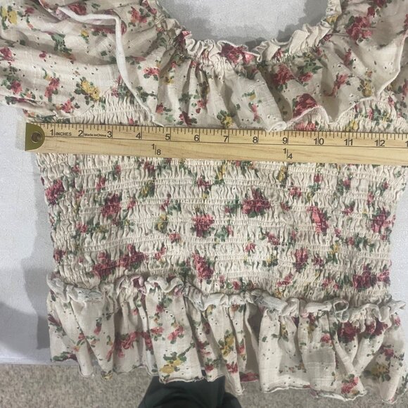Free People Favorite Top Womens S‎ Pink Floral Smocked Ruffled Peasant Feminine - Picture 8 of 15